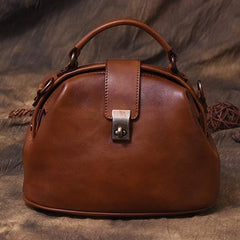 Red Small Womens Vintage Leather Doctor Handbag Small Brown Doctor Purse Shoulder Bag for Ladies