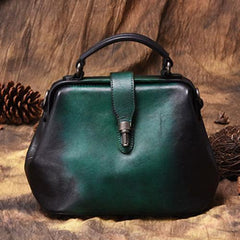 Black Vintage Ladies Leather Small Doctor Handbag Purse Green Small Doctors Shoulder Bag Purse for Women