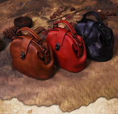 Red Small Womens Vintage Leather Doctor Handbag Small Brown Doctor Purse Shoulder Bag for Ladies