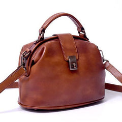 Red Small Womens Vintage Leather Doctor Handbag Small Brown Doctor Purse Shoulder Bag for Ladies