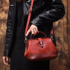 Green Vintage Ladies Leather Small Doctor Handbag Purse Red Small Doctors Shoulder Bag Purse for Women