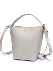 White Leather Bucket Shoulder Bag Bucket Handbag Brown Cross Body Barrel Bag for Ladies
