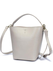 Brown Leather Bucket Shoulder Bag Bucket Handbag White Cross Body Barrel Bag for Ladies