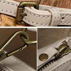 Brown Leather Bucket Shoulder Bag Bucket Handbag White Cross Body Barrel Bag for Ladies