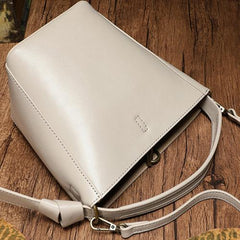 Brown Leather Bucket Shoulder Bag Bucket Handbag White Cross Body Barrel Bag for Ladies