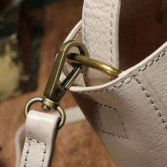 Brown Leather Bucket Shoulder Bag Bucket Handbag White Cross Body Barrel Bag for Ladies