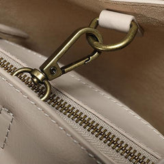 Brown Leather Bucket Shoulder Bag Bucket Handbag White Cross Body Barrel Bag for Ladies