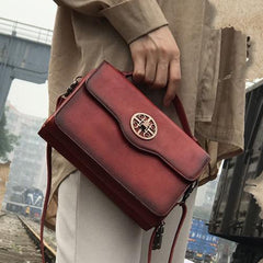 Vintage Womens Brown Leather Satchel Crossbody Bag Small Vintage Style Shoulder Bags for Ladies