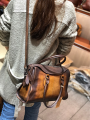 Vintage Womens Tan Leather Handbag Purses Brown Shoulder Handbag Purse Vintage Style Handbags for Ladies