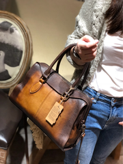 Vintage Womens Tan Leather Handbag Purses Brown Shoulder Handbag Purse Vintage Style Handbags for Ladies