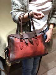 Vintage Womens Tan Leather Handbag Purses Brown Shoulder Handbag Purse Vintage Style Handbags for Ladies