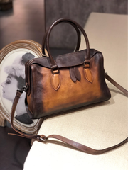 Vintage Womens Tan Leather Handbag Purses Brown Shoulder Handbag Purse Vintage Style Handbags for Ladies