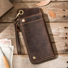 Vintage long Biker Chain Wallet Leather Mens Chain Wallet Long Wallet for Men