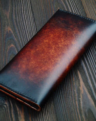 Handmade vintage dark brown black coffee leather long wallet purse clutch for men - EverHandmade