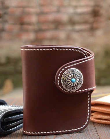 Handmade Leather Small Biker Chain Wallet billfold Biker Wallets for Men Chain Wallet - EverHandmade
