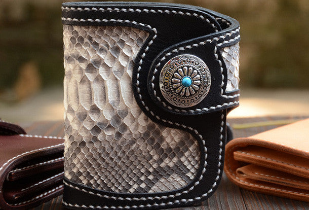 Handmade trifold natural leather short wallet purse clutch for men