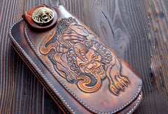 Handmade dark brown vintage leather biker wallet  bifold long wallet purse clutch for men - EverHandmade