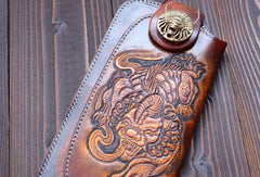 Handmade dark brown vintage leather biker wallet  bifold long wallet purse clutch for men - EverHandmade