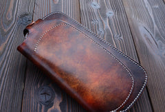 Handmade dark brown vintage leather biker wallet  bifold long wallet purse clutch for men - EverHandmade