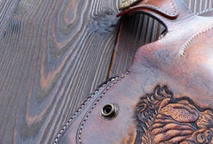 Handmade dark brown vintage leather biker wallet  bifold long wallet purse clutch for men