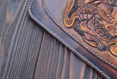 Handmade dark brown vintage leather biker wallet  bifold long wallet purse clutch for men - EverHandmade