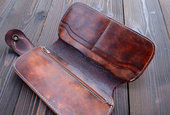 Handmade dark brown vintage leather biker wallet  bifold long wallet purse clutch for men - EverHandmade