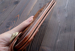 Handmade dark brown vintage leather biker wallet  bifold long wallet purse clutch for men - EverHandmade