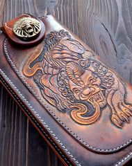 Handmade dark brown vintage leather biker wallet  bifold long wallet purse clutch for men - EverHandmade
