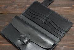 Handmade eagle dark brown black carved leather biker wallet bifold phone long wallet purse clutch for men