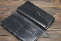 Handmade eagle dark brown black carved leather biker wallet bifold phone long wallet purse clutch for men