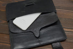 Handmade eagle dark brown black carved leather biker wallet bifold phone long wallet purse clutch for men