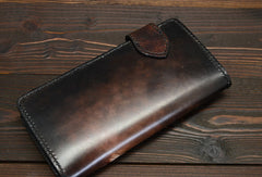 Handmade eagle dark brown black carved leather biker wallet bifold phone long wallet purse clutch for men