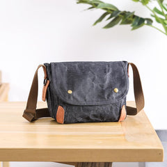 Wax Canvas Leather Mens Dark Gray Small Side Bag Courier Bag Khaki Messenger Bag for Men