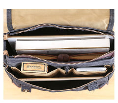 Wax Canvas Leather Mens Dark Gray Small Side Bag Courier Bag Khaki Messenger Bag for Men