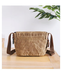 Wax Canvas Leather Mens Dark Gray Small Side Bag Courier Bag Khaki Messenger Bag for Men