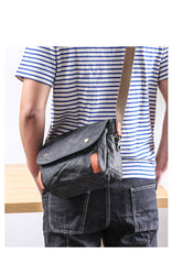 Wax Canvas Leather Mens Dark Gray Small Side Bag Courier Bag Khaki Messenger Bag for Men