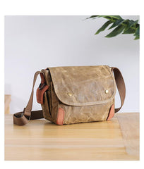 Wax Canvas Leather Mens Dark Gray Small Side Bag Courier Bag Khaki Messenger Bag for Men