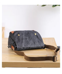 Wax Canvas Leather Mens Dark Gray Small Side Bag Courier Bag Khaki Messenger Bag for Men