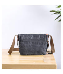 Wax Canvas Leather Mens Dark Gray Small Side Bag Courier Bag Khaki Messenger Bag for Men