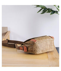 Wax Canvas Leather Mens Dark Gray Small Side Bag Courier Bag Khaki Messenger Bag for Men