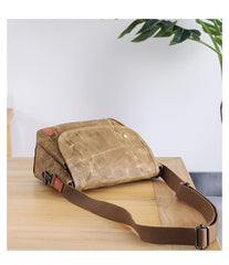 Wax Canvas Leather Mens Dark Gray Small Side Bag Courier Bag Khaki Messenger Bag for Men