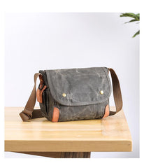 Wax Canvas Leather Mens Dark Gray Small Side Bag Courier Bag Khaki Messenger Bag for Men