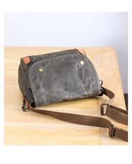 Wax Canvas Leather Mens Dark Gray Small Side Bag Courier Bag Khaki Messenger Bag for Men