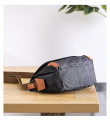 Wax Canvas Leather Mens Dark Gray Small Side Bag Courier Bag Khaki Messenger Bag for Men