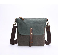 Wax Canvas Leather Mens Small Waterproof Vertical Green Side Bag Courier Bag Messenger Bag for Men