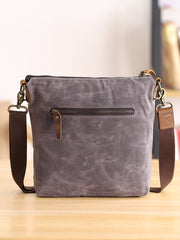 Wax Canvas Leather Mens Small Waterproof Vertical Green Side Bag Courier Bag Messenger Bag for Men