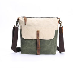 Wax Canvas Leather Mens Small Waterproof Vertical Green Side Bag Courier Bag Messenger Bag for Men
