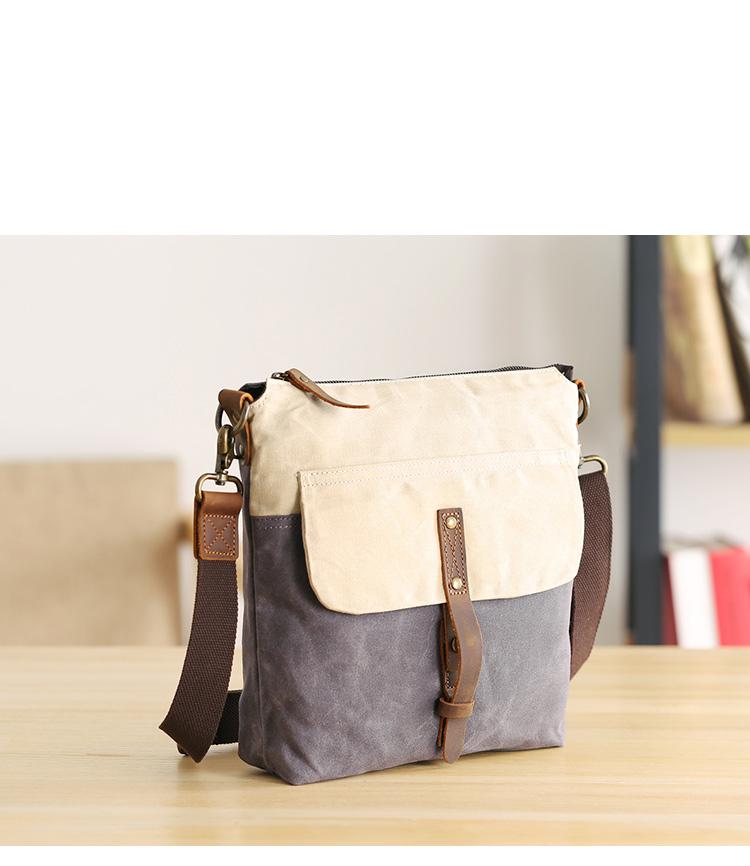 Wax Canvas Leather Mens Small Waterproof Vertical Green Side Bag Courier Bag Messenger Bag for Men