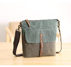 Wax Canvas Leather Mens Small Waterproof Vertical Green Side Bag Couri