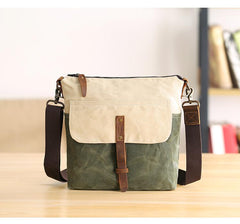 Wax Canvas Leather Mens Small Waterproof Vertical Green Side Bag Courier Bag Messenger Bag for Men